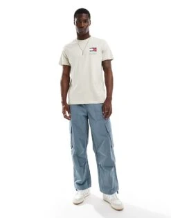 Tommy Jeans Slim Essential Flag T-shirt In Beige For Men Newsprint -Tommy Hilfiger Store 206379867 3