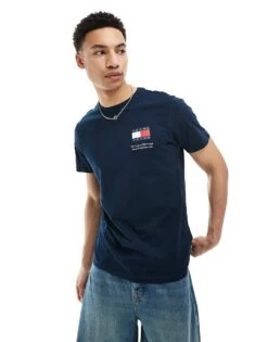 Tommy Jeans Slim Essential Flag T-shirt In Navy Blue For Men