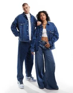 Tommy Jeans Aiden Unisex Denim Trucker Jacket In Mid Wash For Unisex Denim Medium -Tommy Hilfiger Store 206379895 3