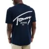 Tommy Jeans Signature Logo Back Print T-shirt In Navy For Men Dark Night Navy