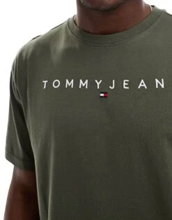 Tommy Jeans Linear Logo T-shirt In Khaki Green For Men Fatigue Green -Tommy Hilfiger Store 206379956 3