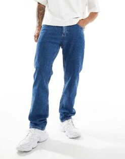 Tommy Jeans Ryan Regular Straight Jeans In Mid Wash With Flag Detail For Men Denim Medium