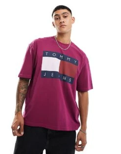 Tommy Jeans Large Flag Logo T-shirt In Fuchsia Purple For Men Valley Grape -Tommy Hilfiger Store 206380139 1 valleygrape 1