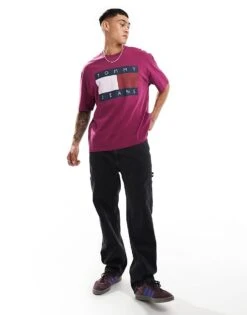 Tommy Jeans Large Flag Logo T-shirt In Fuchsia Purple For Men Valley Grape -Tommy Hilfiger Store 206380139 3