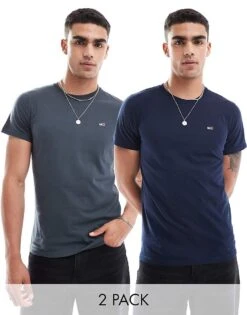 Tommy Jeans 2 Pack Slim Logo T-shirts In Grey And Navy For Men New Charcoal