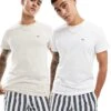 Tommy Jeans 2 Pack Slim Logo T-shirts In White And Beige For Men Newsprint / White -Tommy Hilfiger Store 206380280 1 newsprintwhite