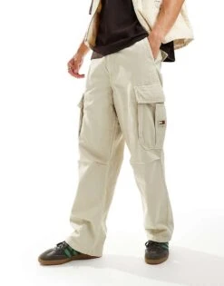 Tommy Jeans Aiden Baggy Cargo Pants In Stone For Men Newsprint -Tommy Hilfiger Store 206380346 1 newsprint 1