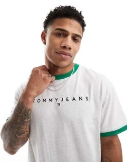 Tommy Jeans Linear Logo Ringer T-shirt In White For Men Ancient White -Tommy Hilfiger Store 206380375 1 ancientwhite 1