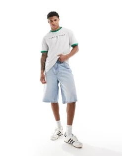 Tommy Jeans Linear Logo Ringer T-shirt In White For Men Ancient White -Tommy Hilfiger Store 206380375 4