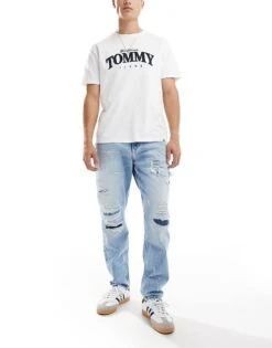 Tommy Jeans Isaac Tapered Distressed Jeans In Light Wash For Men Denim Light