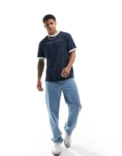 Tommy Jeans Linear Logo Ringer T-shirt In Navy For Men -Tommy Hilfiger Store 206380484 4
