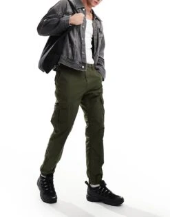 Tommy Jeans Ethan Cargo Pants In Dark Khaki For Men Fatigue Green