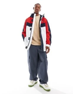 Tommy Jeans Archive Parka Jacket In Red White Blue For Men Deep Crimson / Multi