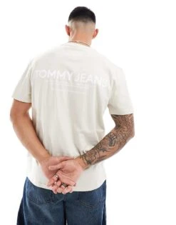 Tommy Jeans Classic Linear Back Print T-shirt In Off White For Men Newsprint -Tommy Hilfiger Store 206858706 4
