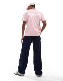 Tommy Jeans Classic Linear Back Print T-shirt In Pink For Men