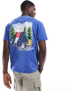 Tommy Jeans Camping Graphic Back Print T-shirt In Blue For Men Bright Blue