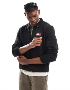Tommy Jeans 1/4 Zip Sweatshirt In Black For Men -Tommy Hilfiger Store 206858762 1 black 1