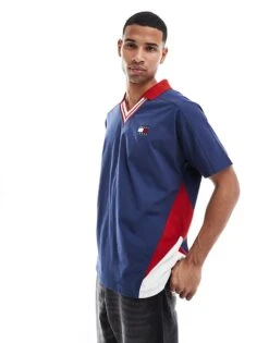 Tommy Jeans Game Day Polo Shirt In Colorblock Navy For Men Dark Ink