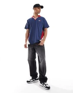 Tommy Jeans Game Day Polo Shirt In Colorblock Navy For Men Dark Ink -Tommy Hilfiger Store 206858763 3