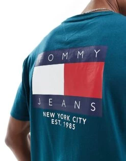 Tommy Jeans Flag Logo Back Print T-shirt In Green For Men Deep Seawater -Tommy Hilfiger Store 206858843 2