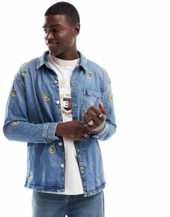 Tommy Jeans Crest Denim Overshirt In Mid Blue For Men Denim Medium -Tommy Hilfiger Store 206858850 1 denimmedium 1