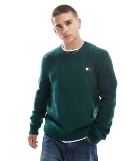 Tommy Jeans Cable Knit Jumper In Dark Green For Men Deep Seawater -Tommy Hilfiger Store 206858851 2