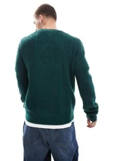 Tommy Jeans Cable Knit Jumper In Dark Green For Men Deep Seawater -Tommy Hilfiger Store 206858851 4