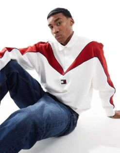 Tommy Jeans Game Day Rugby Top In White And Red For Men Ecru/arizona Red -Tommy Hilfiger Store 206858914 4