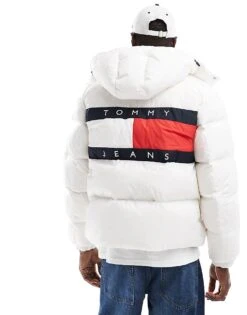 Tommy Jeans Alaska Puffer Jacket With Back Flag Graphic In White For Men -Tommy Hilfiger Store 206859035 4