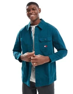 Tommy Jeans Essential Overshirt In Dark Green For Men Deep Seawater -Tommy Hilfiger Store 206859037 1 deepseawater 1