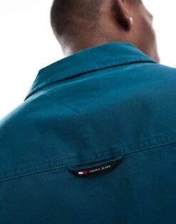 Tommy Jeans Essential Overshirt In Dark Green For Men Deep Seawater -Tommy Hilfiger Store 206859037 4