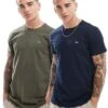 Tommy Jeans 2 Pack Slim Flag Logo T-shirts In Dark Khaki And Navy For Men Green/navy -Tommy Hilfiger Store 206859226 1 greennavy