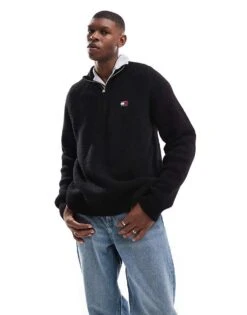 Tommy Jeans 1/4 Zip Badge Jumper In Black For Men Black Melange -Tommy Hilfiger Store 206859318 1 blackmelange 1