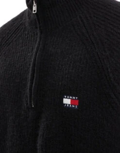 Tommy Jeans 1/4 Zip Badge Jumper In Black For Men Black Melange -Tommy Hilfiger Store 206859318 3