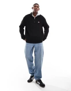 Tommy Jeans 1/4 Zip Badge Jumper In Black For Men Black Melange -Tommy Hilfiger Store 206859318 4