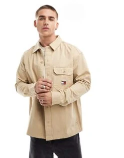 Tommy Jeans Essential Overshirt In Beige For Men Gentle Gold -Tommy Hilfiger Store 206859376 1 gentlegold 1