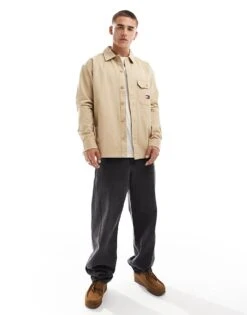 Tommy Jeans Essential Overshirt In Beige For Men Gentle Gold -Tommy Hilfiger Store 206859376 3