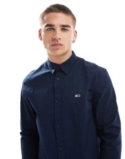 Tommy Jeans Regular Poplin Shirt In Navy For Men Dark Night Navy -Tommy Hilfiger Store 206859572 3