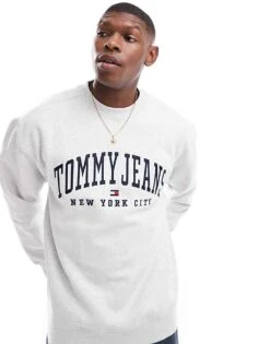 Tommy Jeans Varsity Logo Sweatshirt In Light Grey For Unisex Silver Grey