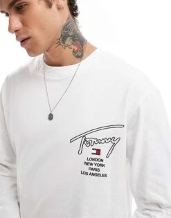 Tommy Jeans Signature Back Print Long Sleeve T-shirt In White For Men -Tommy Hilfiger Store 206859595 4