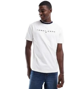 Tommy Jeans Linear Logo Ringer T-shirt In White For Men
