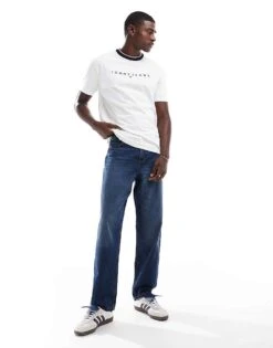 Tommy Jeans Linear Logo Ringer T-shirt In White For Men -Tommy Hilfiger Store 206859616 4