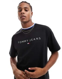 Tommy Jeans Linear Logo Ringer T-shirt In Black For Men -Tommy Hilfiger Store 206859705 1 black 1