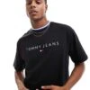 Tommy Jeans Linear Logo Ringer T-shirt In Black For Men -Tommy Hilfiger Store 206859705 1 black