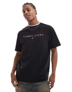 Tommy Jeans Linear Logo Ringer T-shirt In Black For Men -Tommy Hilfiger Store 206859705 3