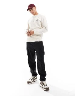 Tommy Jeans Signature Logo Sweatshirt In Off White For Men Newsprint -Tommy Hilfiger Store 206859779 3