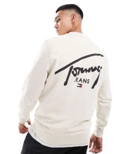 Tommy Jeans Signature Logo Sweatshirt In Off White For Men Newsprint -Tommy Hilfiger Store 206859779 4