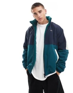 Tommy Jeans Reversible Teddy Jacket In Green Colourblock For Men Deep Seawater Multi -Tommy Hilfiger Store 206859795 1 deepseawatermulti 1