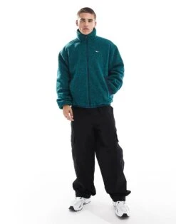 Tommy Jeans Reversible Teddy Jacket In Green Colourblock For Men Deep Seawater Multi -Tommy Hilfiger Store 206859795 2