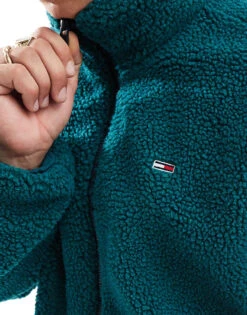 Tommy Jeans Reversible Teddy Jacket In Green Colourblock For Men Deep Seawater Multi -Tommy Hilfiger Store 206859795 3